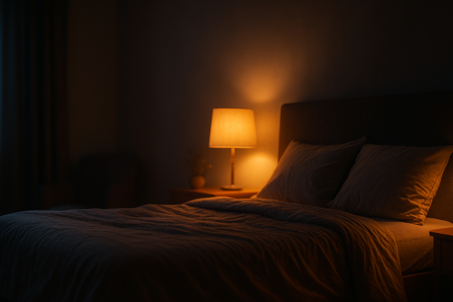 Lampe qui s’allume dans une chambre sombre